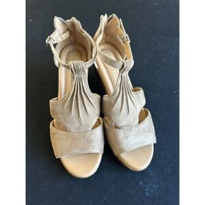Kelly & Katie Tan Beige Wedge Heel Suede Open Toe Dress Shoe  Size 7